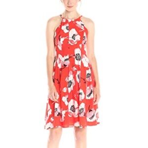 ADRIANNA PAPELL Fit & Flare Red/Orange Floral Dress Size 4 New With Tags!